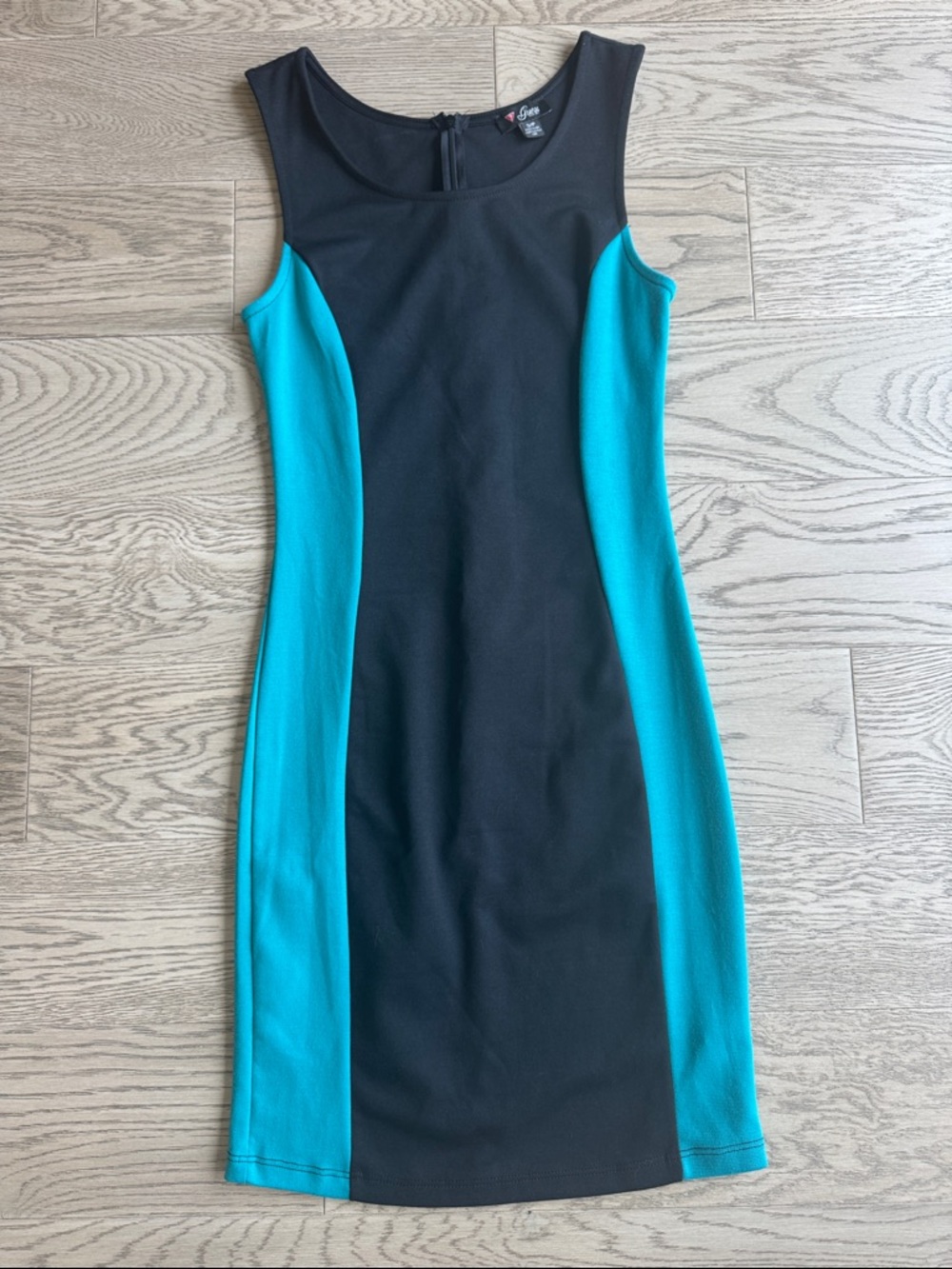 GUESS Black and Teal Paneled Dress Small